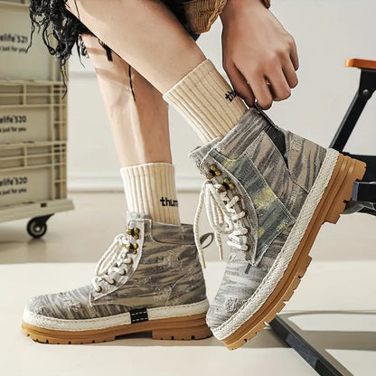 Puffsneakers | Distressed Design Lace-up Boots