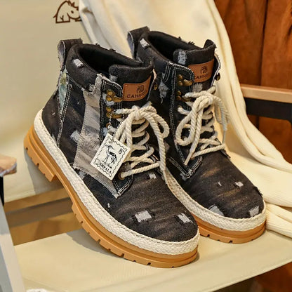 Puffsneakers | Distressed Design Lace-up Boots